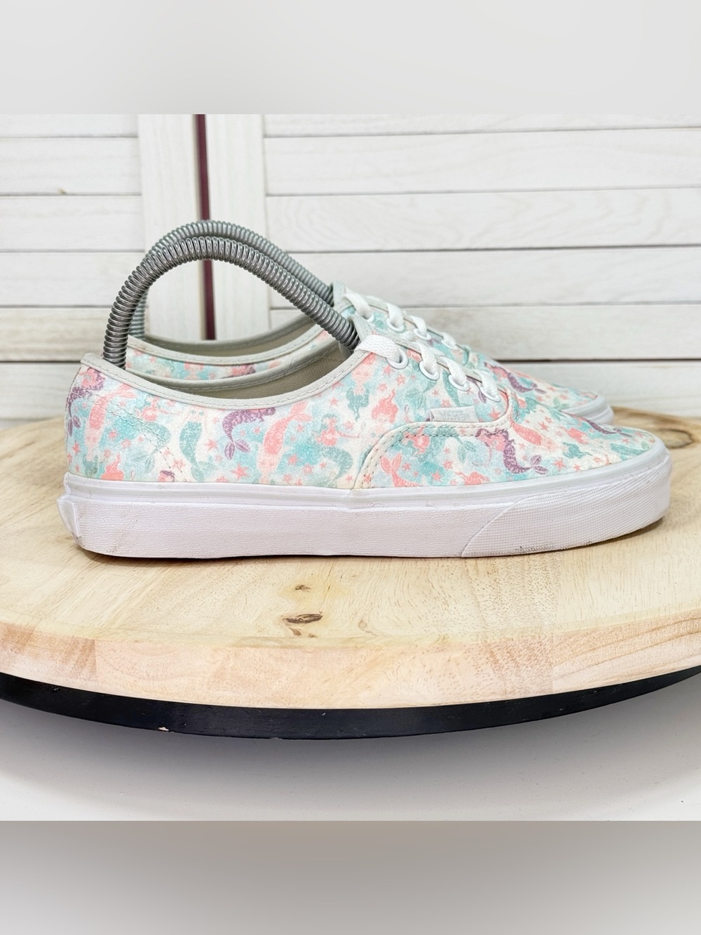 Vans Authentic Mermaid Glitter Low Top Lace Up Sneakers White Teal Pink Size 7.5